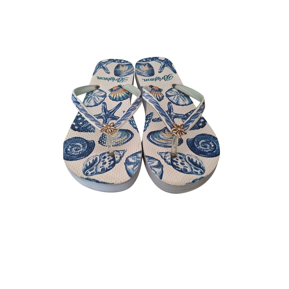 Brighton Womens Seashell Starfish‎ Print Flip Flop Sandals Blue White Size 6
